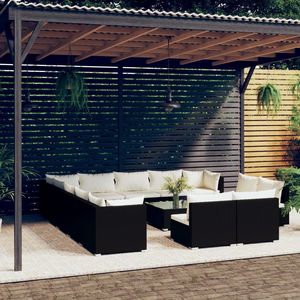Conjunto de Muebles de Jardín con Estructura Negra y Cojines Color Crema - Product Image 1