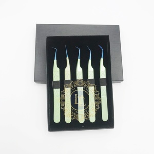 Lite Green Multi Glitter Blue Point Tweezer Pinzas para pestañas de acero inoxidable de alta calidad Recubrimiento en polvo sostenible Privado - Product Image 6