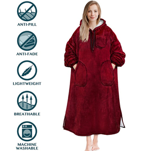 Sudadera con capucha extragrande tipo manta para mujer, larga, de forro polar sólido, mezcla de algodón suave, jersey cálido para otoño e invierno con bolsillos - Product Image 3