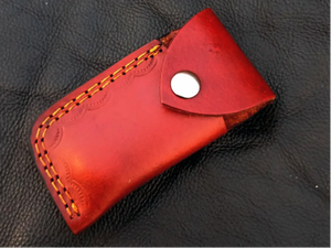 Couteau à lame fixe en acier Damas forgé à la main, manche en bois, couteau de chasse à pointe tombante avec étui en cuir - Product Image 4