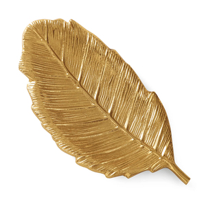 Exhibiting Highest Standard Quality Aluminium Made 30x16x3 cm Size Golden <b>Leaf</b> Shape Platter Trinket Tray for Home Decor - Product Image 1