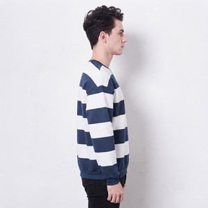 Sweat-shirt à col rond rayé bleu marine et blanc pour homme, en coton tricoté décontracté, manches longues, hiver, impression numérique personnalisée - Product Image 3