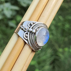 Wholesale Supplier's Vintage Natural Rainbow Moonstone 925 Sterling Silver Wide Band Engagement <b>Ring</b> Gold-Plated Geometric - Product Image 3