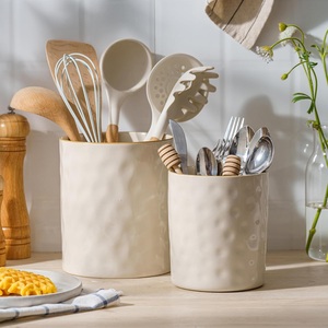 Glazed Porcelain Utensil <b>Holder</b> Set <b>Hammered</b> Texture Finish High Strength Heat Resistant Kitchen Counter Storage Organizer - Product Image 5