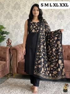 <b>Women</b>’s Premium Vertigan <b>3</b>-<b>Piece</b> <b>Suit</b> Set with Tabla Print Yoke, Hand Embroidery, Beadwork & Floral Border Dupatta - Product Image 5