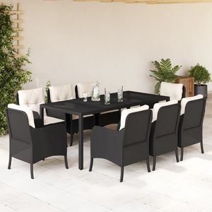 Conjunto de Comedor Grande para Jardín con Ratán PE Negro y Fundas Extraíbles - Product Image 1