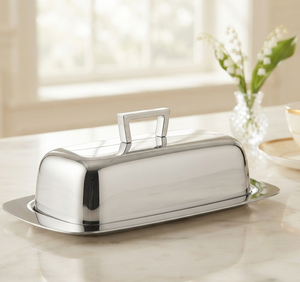 Grand plateau à beurre rectangulaire en acier inoxydable avec couvercle, design minimaliste, couleur unie - Product Image 1