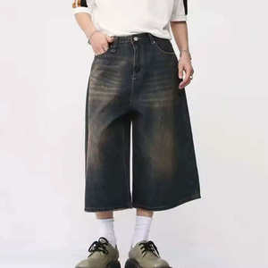 Pantalones Cortos de Mezclilla Desgastados para Hombre, de Pierna Ancha, Cintura Alta, de Algodón, Estilo Casual de Verano, con Bolsillos Rotos, Estilo Tejido - Product Image 3