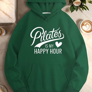 Pilates IS MY HAPPY HOUR Sweat-shirts à capuche imprimés en tricot décontractés pour femmes - Product Image 4