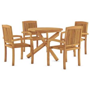 Ensemble de salle à manger de jardin en teck massif naturel, design empilable standard - Product Image 3