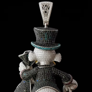 Custom in 925 Multi-Color Micro-Pave Money Bag Wealthy Duck Iced Out Cartoon Billionaire Character Pendant in Colored Diamond - Product Image 2