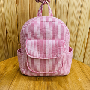 Pure Cotton Quilted Red white striped <b>school</b> <b>backpack</b> kids bookbag student daypack lightweight adjustable adult casual rucksack - Product Image 4