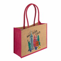 Sac fourre-tout en toile de jute écologique à imprimé géométrique Meet Me New York City, fermeture éclair, taille moyenne, poignée en sangle PP, pour usage quotidien en extérieur