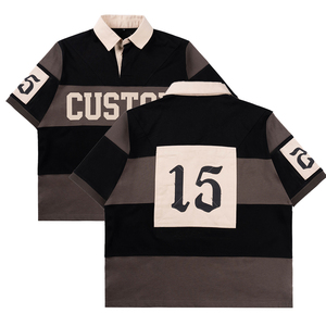 Custom OEM Oversized Color block Polo Shirt Men Streetwear Cotton Short Sleeve Contrast Panel Printed Casual Top For Wholesale - Product Image 5