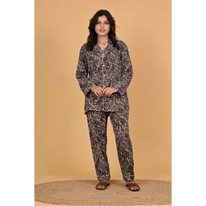 Conjunto de Pijama de Crepé de Poliéster con Estampado Floral Hecho a Mano para Mujer, Ropa de Dormir Suave y Cómoda, Ropa de Casa Informal Ligera - Product Image 3