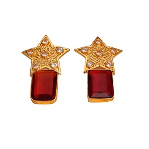 Pendientes de Estrella Étnicos de Latón Oxidado Plateado con Engaste de Bisel de Rubí para Mujer, Regalo de Boda - Product Image 1