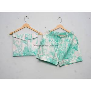 Nueva llegada: Conjunto de pijama indio hecho a mano 100% algodón, transpirable, con estampado vintage, ropa de dormir corta para mujer - Product Image 2