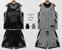Seragam Basket Sublimasi Bolak-Balik Hitam Emas-Putih Dua Sisi Kustom Terlaris Industri Grosir Langsung