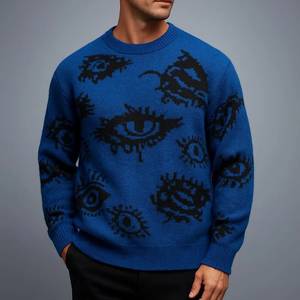 Suéter de punto con estampado de ojos, cuello redondo, manga larga, tejido de cable, para otoño e invierno, estilo urbano - Product Image 2