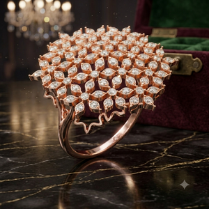 Rose <b>Gold</b> Snowflake Flower Cluster <b>Ring</b> for Women Luxury Micro Pave Crystal Statement <b>Cocktail</b> <b>Ring</b> Elegant Fashion Jewelry - Product Image 1