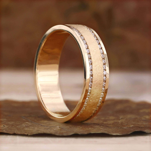 Mens Moissanite Wedding Band <b>Brushed</b> Gold Prong Setting Minimalist Luxury Anniversary Ring for Men - Product Image 2