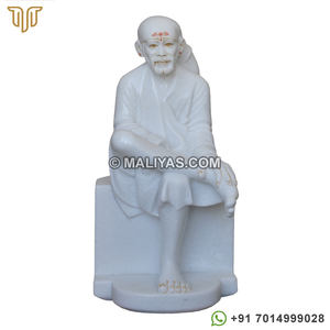 Ídolo de Sai Baba de mármol |   Estatua de Shirdi Sai Baba en Mármol Blanco en Postura Sentada en Dwarkamai – MALIYAS - Product Image 1
