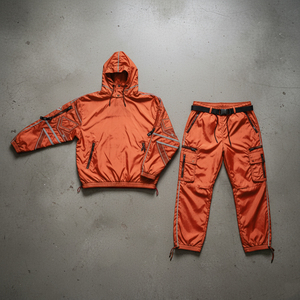 Custom Oversize Sportwear Streetwear Casual Winter Hooded Breathable Sweatsuit <b>Reflective</b> <b>Jacket</b> Jogger Set Windbreaker - Product Image 4