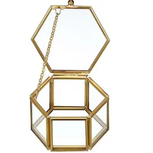 Stylish Metal Glass Jewelry Box Organizer <b>Storage</b> for Rings Earrings Necklace <b>Dressing</b> <b>Table</b> Use - Product Image 2