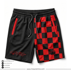 Pantalones Cortos de MMA para Hombre MAWRA, Rojos y Negros a Cuadros, de Secado Rápido, Corte Regular, con Logotipo Frontal Sublimado, Ropa de Artes Marciales Mixtas - Product Image 3