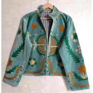 Indian Velvet Suzani Embroidery Jacket Boho Handmade Long Sleeve Designer Women Ethnic Winter <b>Coat</b> - Product Image 1