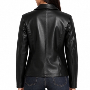 Women’s Fitted <b>Black</b> Leather <b>Jacket</b> With Front Full Zipper Long Sleeve Premium <b>Jacket</b> Streetwear Style Leather <b>Jacket</b> For women - Product Image 3