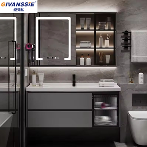 Conjunto de tocador moderno y lujoso <span class=keywords><strong>para</strong></span> dormitorio |   Mueble de <span class=keywords><strong>Baño</strong></span> con Lavabo Individual, Espejo LED Inteligente y Gabinete de Almacenamiento Lateral Auxiliar (Madera) - Product Image 5