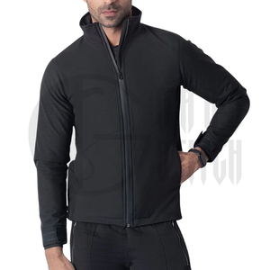 Chaqueta de Forro Polar Negra para Hombre, Cuello Alto, Cierre de Cremallera, Resistente al Viento, Corte Ajustado Informal, Exterior de Poliéster, para Otoño - Product Image 3