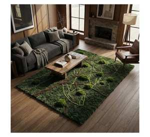 Tapis en laine 100 % premium sculpté en 3D, motif forêt personnalisé, tapis à poils longs effet mousseux pour intérieurs modernes - Product Image 3