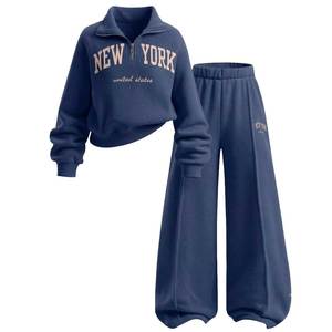 2026 Women's Oversized Quarter Zip Tracksuit <b>Set</b> Long Sleeve Pullover Wide Leg Pants Casual Travel <b>Lounge</b> Wear Matching <b>Set</b> - Product Image 5