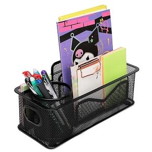 Craft India Overseas Black Metal Mesh Round Desk Organizer Set with Pen Holder and Storage <b>Bins</b> (Large Capacity) - Product Image 3