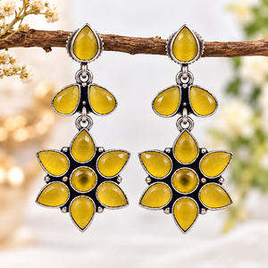 Pendientes Colgantes de Plata Oxidada con Ónix Amarillo, Diseño Floral Vintage y Corte de Pera |   Boda de Mujeres |   Venta al por Mayor Directa de Fábrica | - Product Image 6