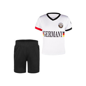 Germany Soccer Jersey Set for Kids and Adults <b>White</b> V-Neck Short Sleeve with Black Shorts Breathable Mesh Uniform All Seasons - Product Image 1