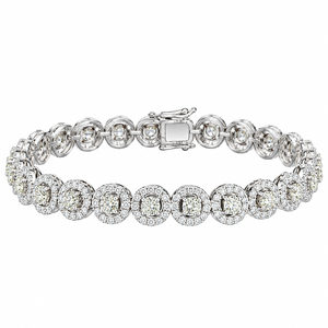 Pulsera de tenis con halo de diamantes naturales de oro de 14 quilates, 7.50 quilates con diamantes centrales de 0.15 quilates H-I VS-SI, de proveedor indio - Product Image 1