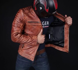 Chaqueta de Lona y Cuero Genuino Premium para Hombre, Estilo Motero Clásico Urbano Moderno, Transpirable, Resistente al Viento, Chaqueta de Invierno - Product Image 3