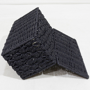 Eco Handwoven Black Paper Rope Storage Box Organizer <b>Basket</b> <b>Rectangular</b> Hinged Lid - Product Image 4