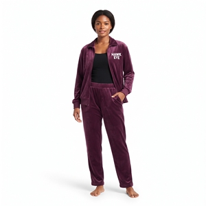 Conjunto de chándal de terciopelo personalizado para mujer, dos piezas, corte regular, chaqueta con cremallera completa y pantalones a juego, ropa de invierno, fabricante mayorista - Product Image 5