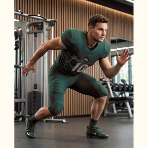 Ensemble d'uniformes de football américain pour hommes, vert foncé, col en V, manches courtes, style ajusté, évacuation de l'humidité, impression sublimée, numéro 10 - Product Image 5