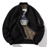 Blouson bomber noir pour homme, col rabattu, fermeture éclair, coupe classique, couleur unie, style décontracté, matière polyester, idéal pour l'automne