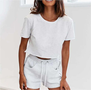 Women's Cropped tank <b>top</b> Solid Color O-Neck Short Sleeve Casual Breathable Knitted <b>crop</b> <b>Top</b> for women in cheep price - Product Image 6