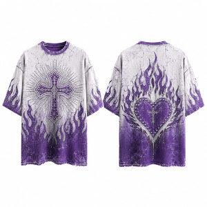 Men's Oversized Purple Gothic Cross <b>Flame</b> Print Short Sleeve T-<b>Shirt</b> O-Neck Woven Polyester Regular Fit - Product Image 1