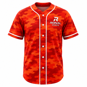 Camiseta de Béisbol de Camuflaje Roja para Hombre RONAL SPORTS, Manga Corta, Cuello Redondo, Transpirable, Ropa Deportiva de Poliéster para Todas las Temporadas - Product Image 1
