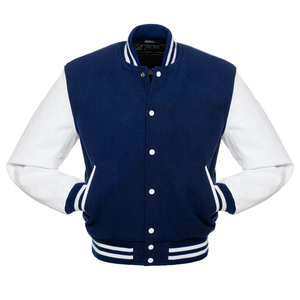 New Custom Leather Sleeves Zipper Closure Varsity Jackets Adult Size Wholesale Streetwear <b>Men</b> Outdoor <b>Men's</b> <b>Navy</b> Blue Varsity - Product Image 2