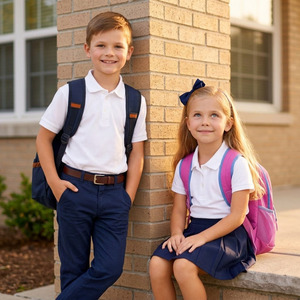 ชุดนักเรียนประถมแบบกำหนดเองสำหรับเด็กชายและเด็กหญิง พร้อมโลโก้ตามสั่ง วัสดุโพลีเอสเตอร์/ผ้าฝ้าย บริการ OEM - Product Image 2