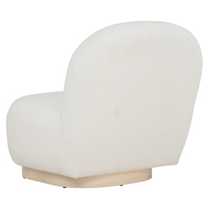 Fauteuil lounge contemporain rembourré en tissu blanc doux avec pieds en bois massif robustes pour chambres et salons - Product Image 4